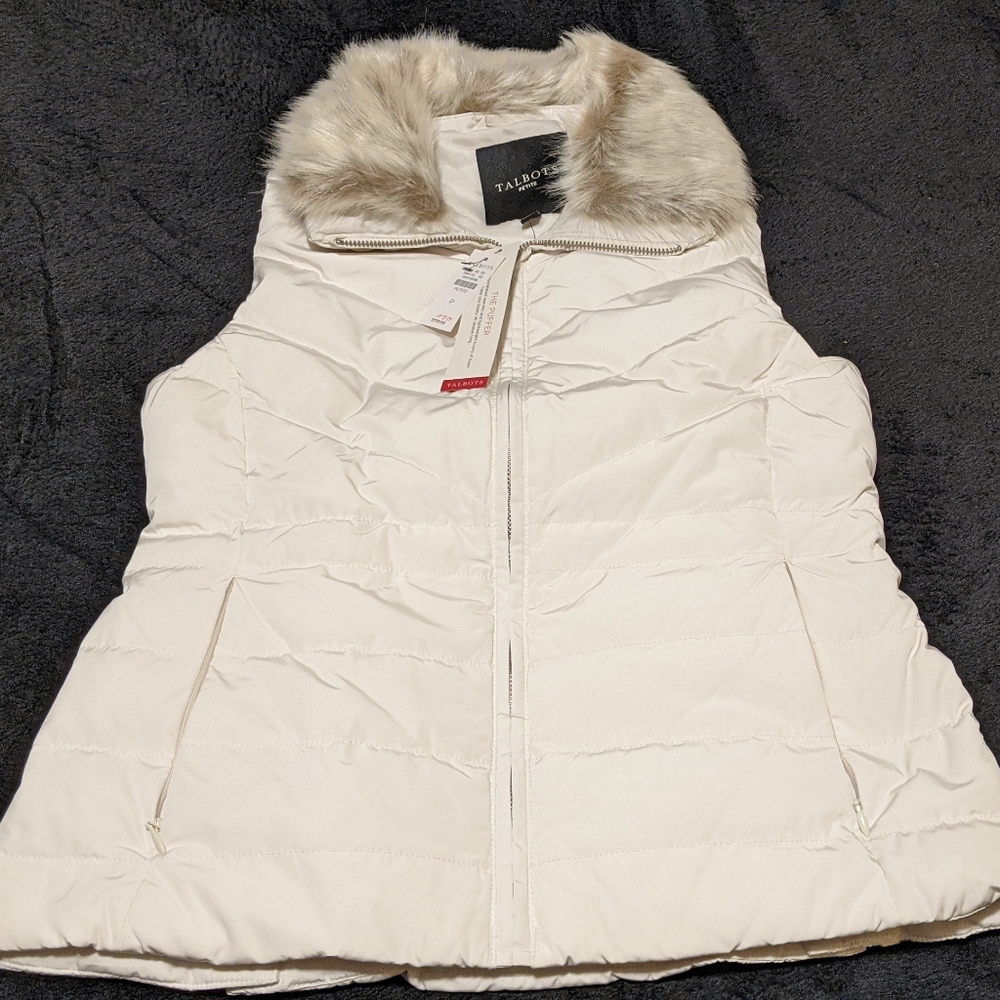 FAUX FUR COLLAR DOWN PUFFER VEST - IVORY